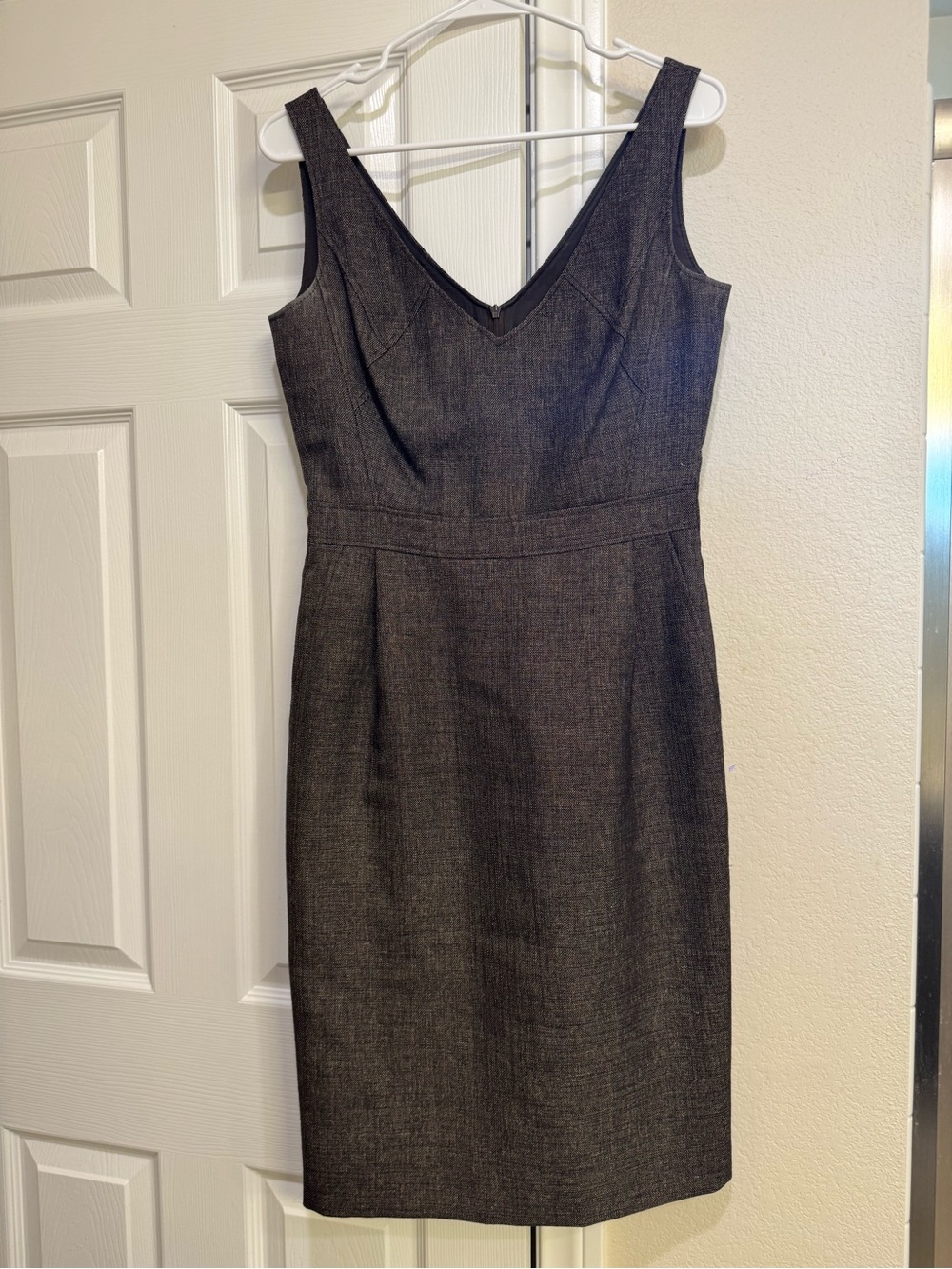 Escada Wool V-Neck Sheath Dress in Metallic Brown sz 36